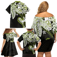 Monstera Plumeria Flowers Olive Green Family Matching Off Shoulder Short Dress and Hawaiian Shirt Polynesian Pattern LT01 - Polynesian Pride