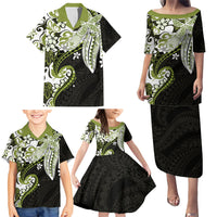 Monstera Plumeria Flowers Olive Green Family Matching Puletasi and Hawaiian Shirt Polynesian Pattern LT01 - Polynesian Pride