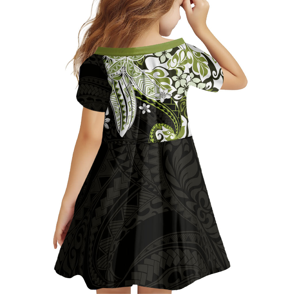 Monstera Plumeria Flowers Olive Green Family Matching Short Sleeve Bodycon Dress and Hawaiian Shirt Polynesian Pattern LT01 - Polynesian Pride