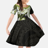 Monstera Plumeria Flowers Olive Green Family Matching Summer Maxi Dress and Hawaiian Shirt Polynesian Pattern LT01 Daughter's Dress Green - Polynesian Pride