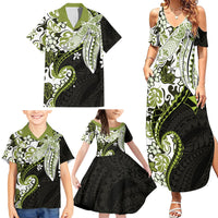 Monstera Plumeria Flowers Olive Green Family Matching Summer Maxi Dress and Hawaiian Shirt Polynesian Pattern LT01 - Polynesian Pride