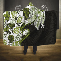 Monstera Plumeria Flowers Olive Green Hooded Blanket Polynesian Pattern