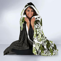 Monstera Plumeria Flowers Olive Green Hooded Blanket Polynesian Pattern