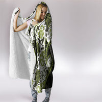 Monstera Plumeria Flowers Olive Green Hooded Blanket Polynesian Pattern