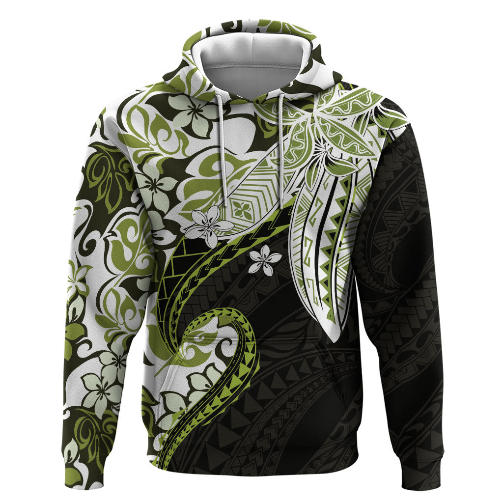 Monstera Plumeria Flowers Olive Green Hoodie Polynesian Pattern LT01 Pullover Hoodie Green - Polynesian Pride