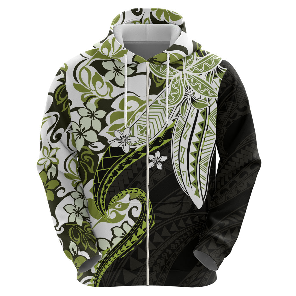 Monstera Plumeria Flowers Olive Green Hoodie Polynesian Pattern LT01 - Polynesian Pride