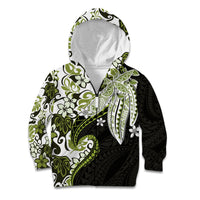 Monstera Plumeria Flowers Olive Green Kid Hoodie Polynesian Pattern LT01 Zip Hoodie Green - Polynesian Pride