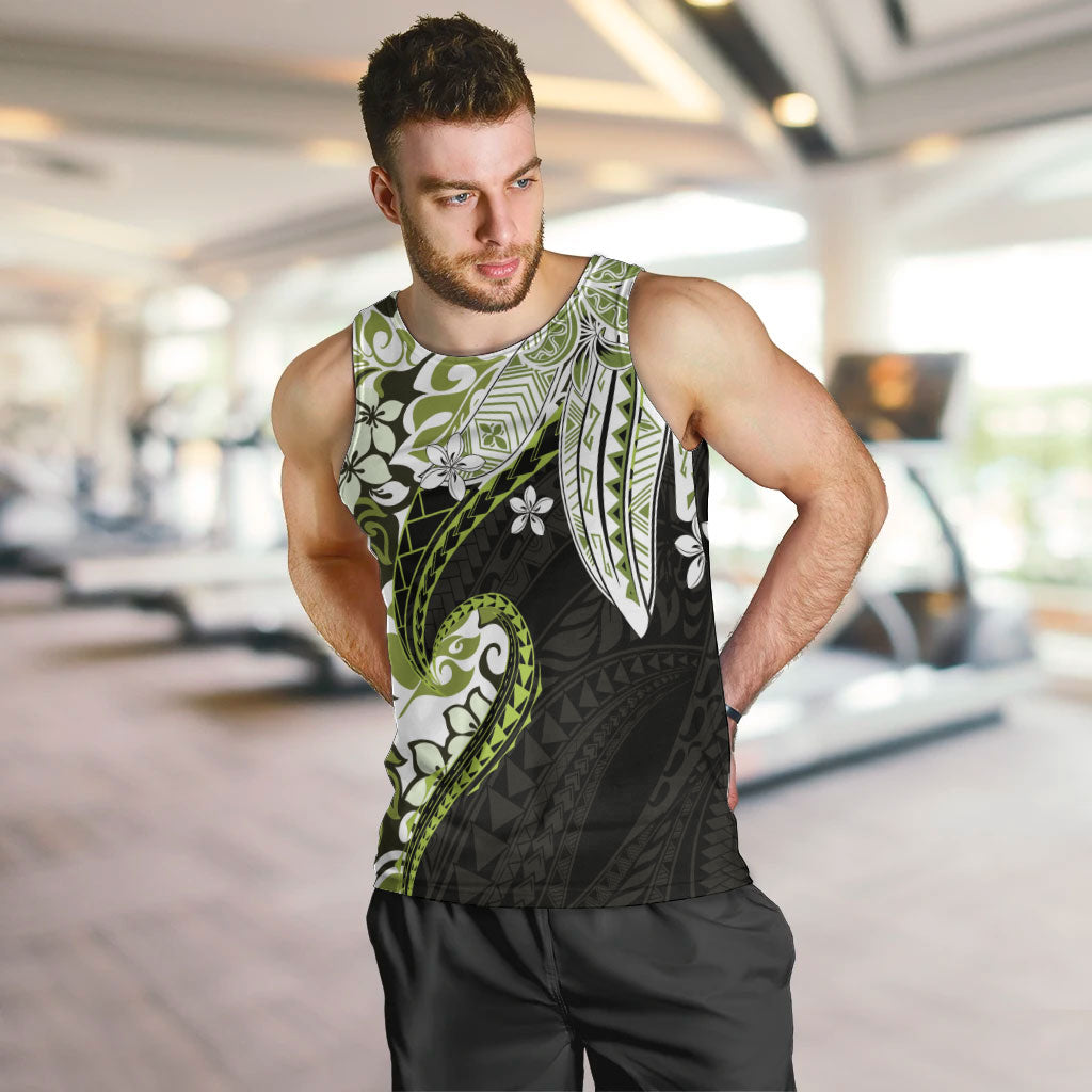 Monstera Plumeria Flowers Olive Green Men Tank Top Polynesian Pattern LT01 Green - Polynesian Pride