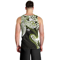 Monstera Plumeria Flowers Olive Green Men Tank Top Polynesian Pattern