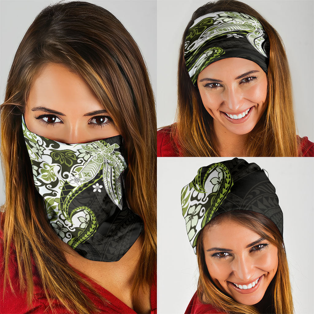 Monstera Plumeria Flowers Olive Green Neck Gaiter Polynesian Pattern