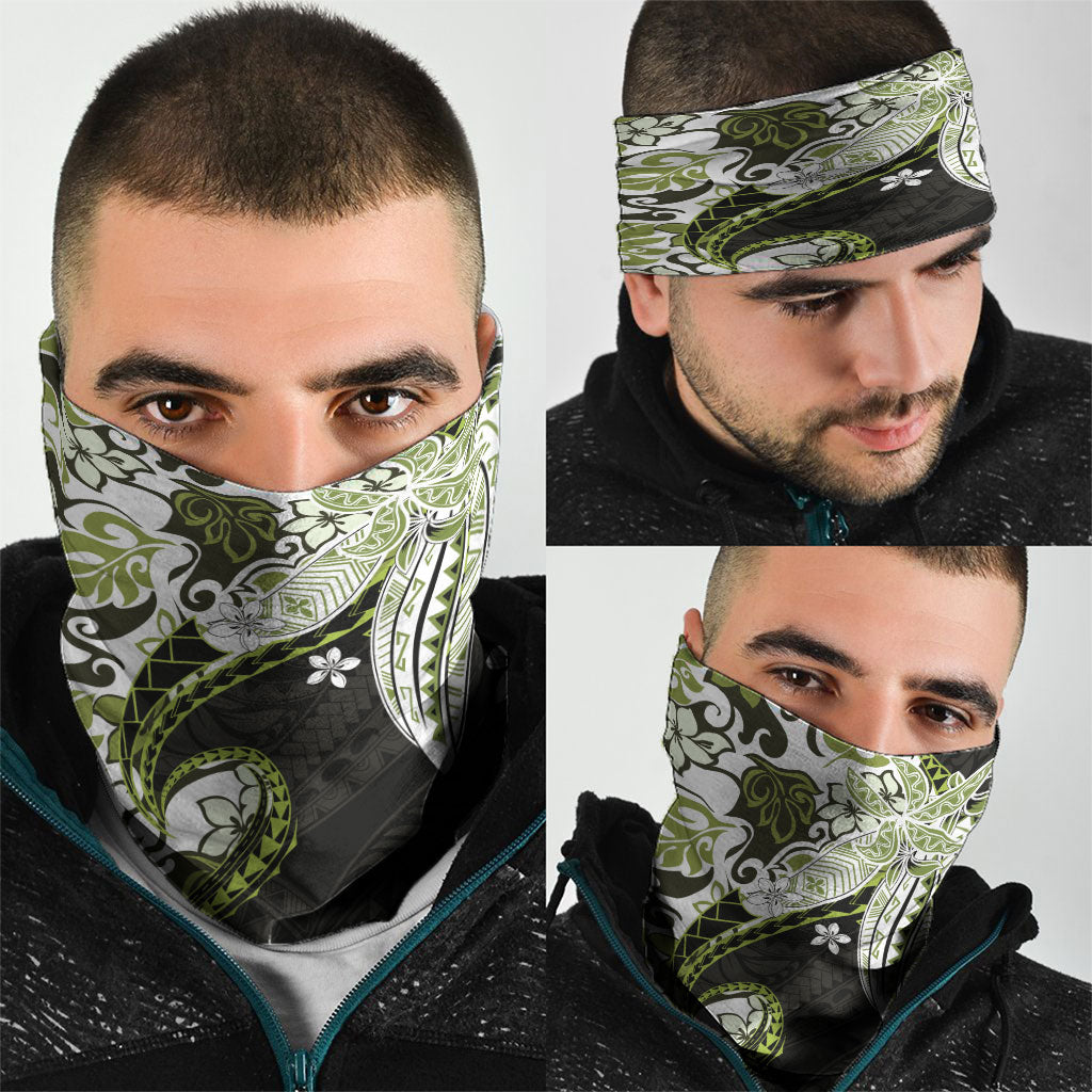 Monstera Plumeria Flowers Olive Green Neck Gaiter Polynesian Pattern