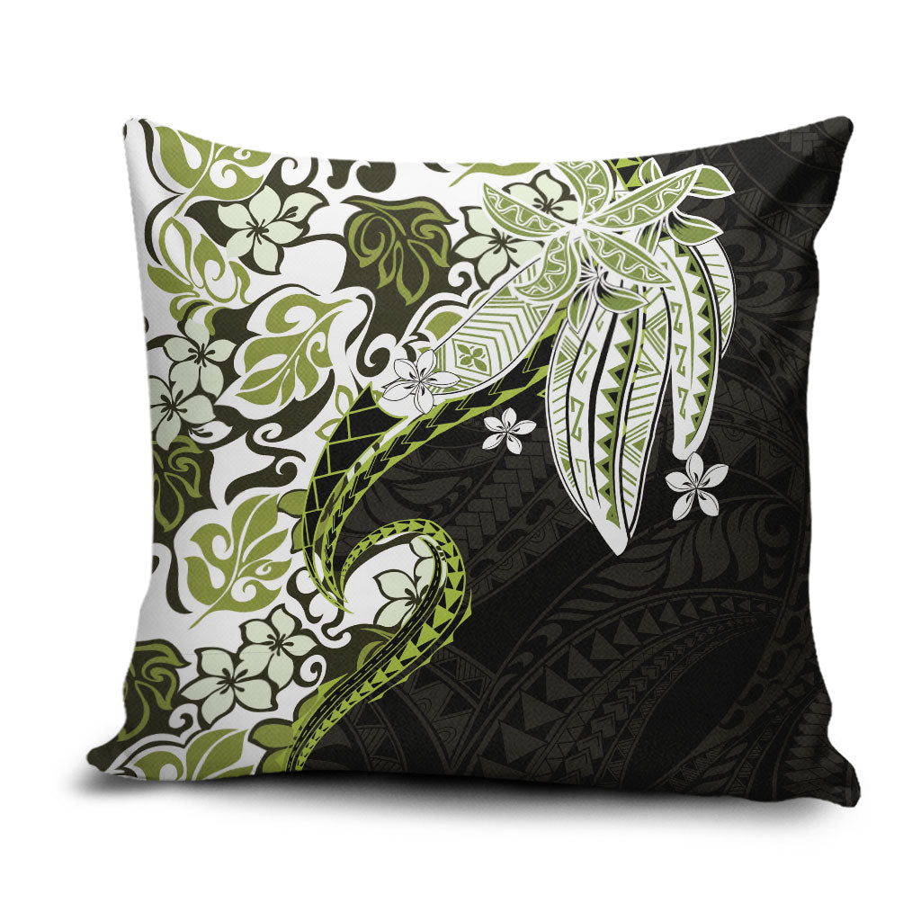 Monstera Plumeria Flowers Olive Green Pillow Cover Polynesian Pattern LT01 Green - Polynesian Pride