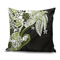 Monstera Plumeria Flowers Olive Green Pillow Cover Polynesian Pattern