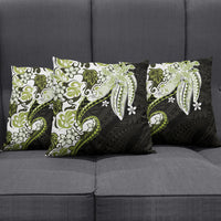 Monstera Plumeria Flowers Olive Green Pillow Cover Polynesian Pattern