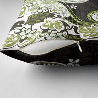 Monstera Plumeria Flowers Olive Green Pillow Cover Polynesian Pattern