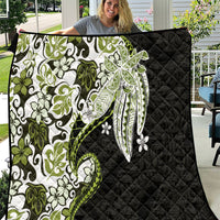 Monstera Plumeria Flowers Olive Green Quilt Polynesian Pattern