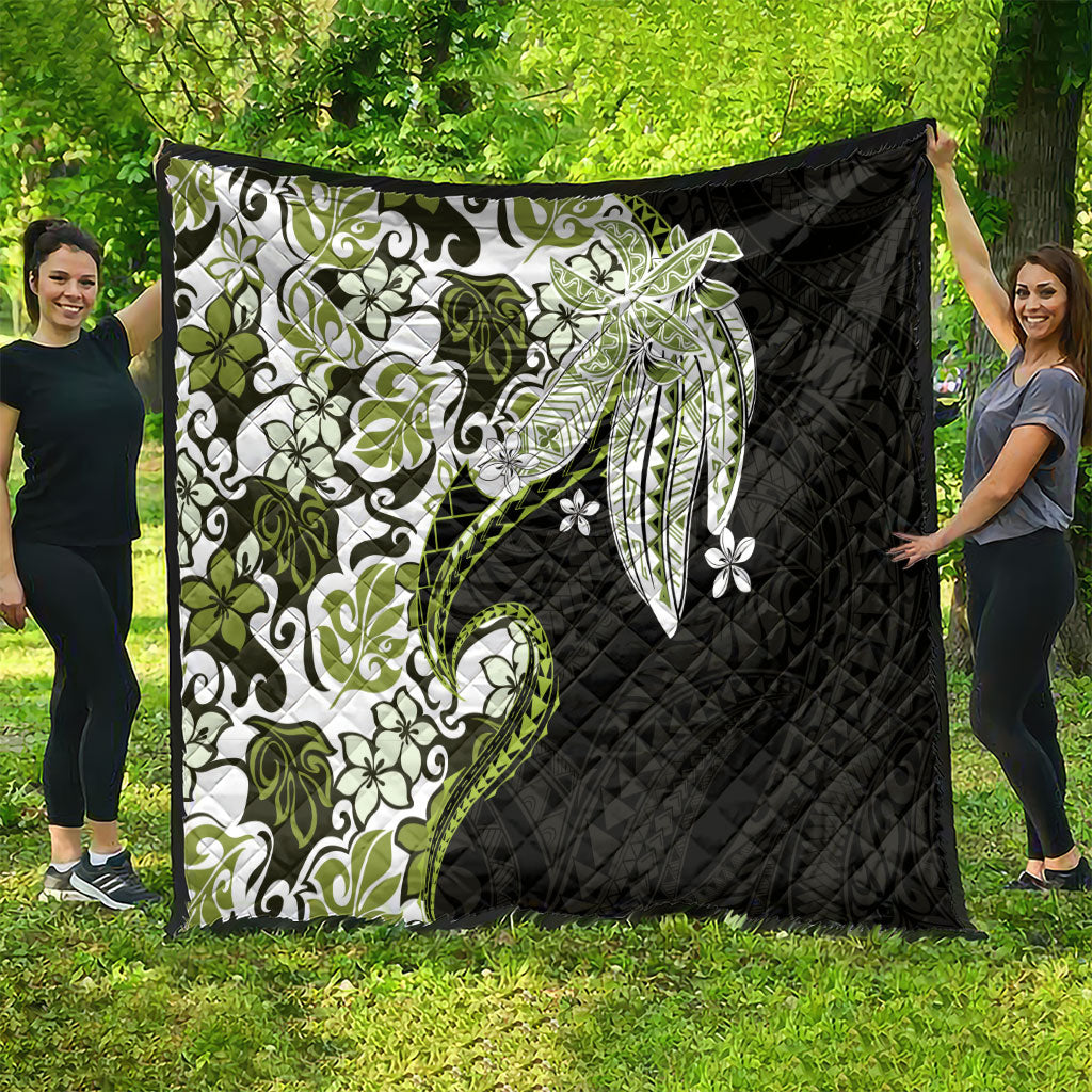 Monstera Plumeria Flowers Olive Green Quilt Polynesian Pattern