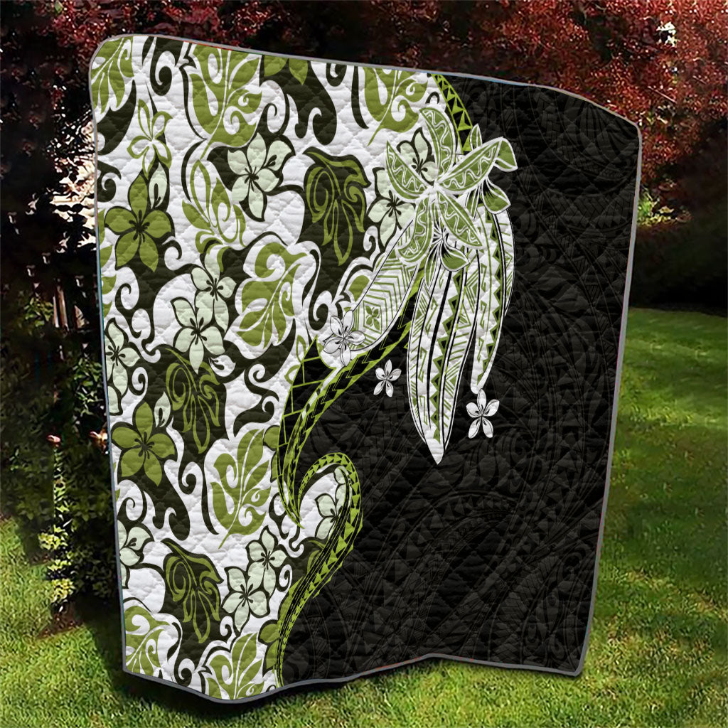 Monstera Plumeria Flowers Olive Green Quilt Polynesian Pattern