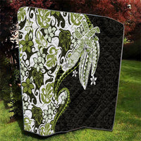 Monstera Plumeria Flowers Olive Green Quilt Polynesian Pattern