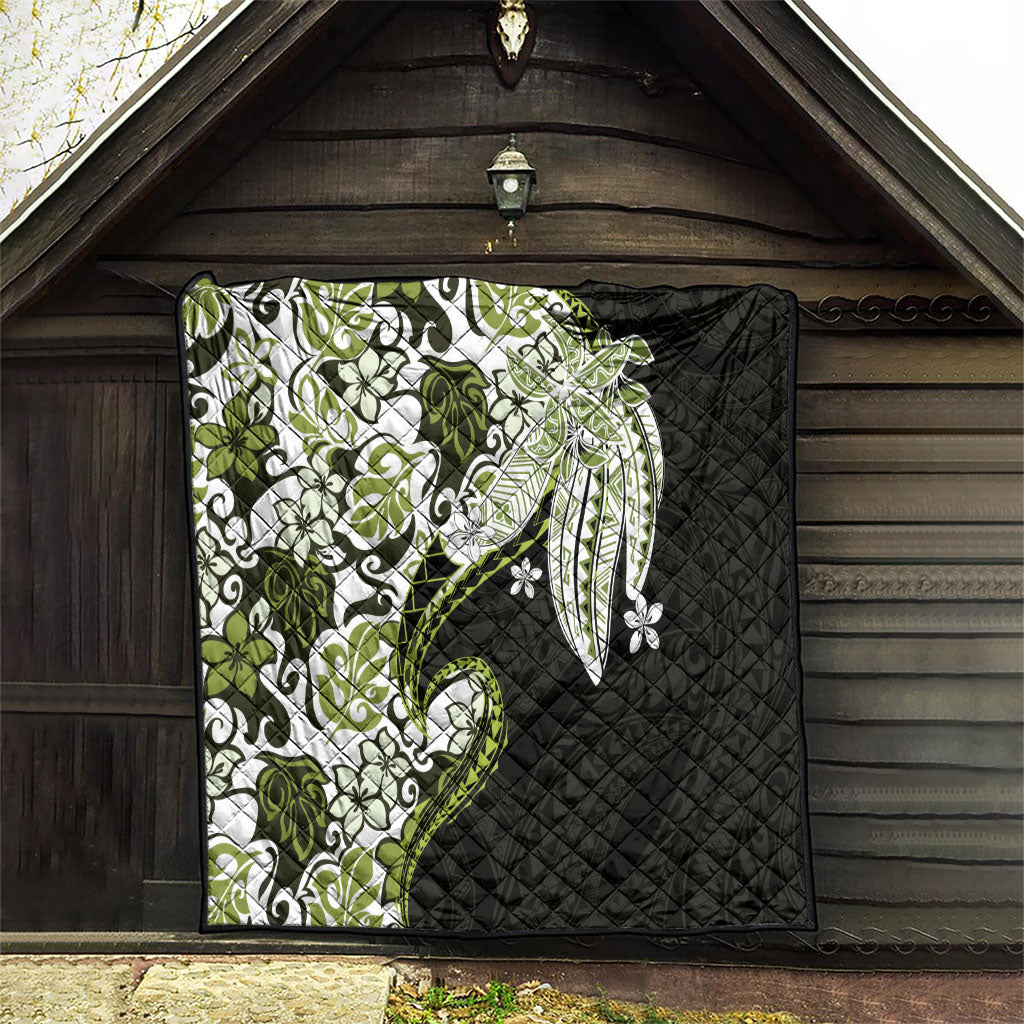 Monstera Plumeria Flowers Olive Green Quilt Polynesian Pattern