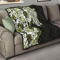 Monstera Plumeria Flowers Olive Green Quilt Polynesian Pattern