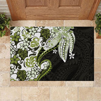 Monstera Plumeria Flowers Olive Green Rubber Doormat Polynesian Pattern