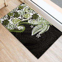 Monstera Plumeria Flowers Olive Green Rubber Doormat Polynesian Pattern
