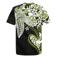 Monstera Plumeria Flowers Olive Green Rugby Jersey Polynesian Pattern