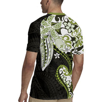 Monstera Plumeria Flowers Olive Green Rugby Jersey Polynesian Pattern
