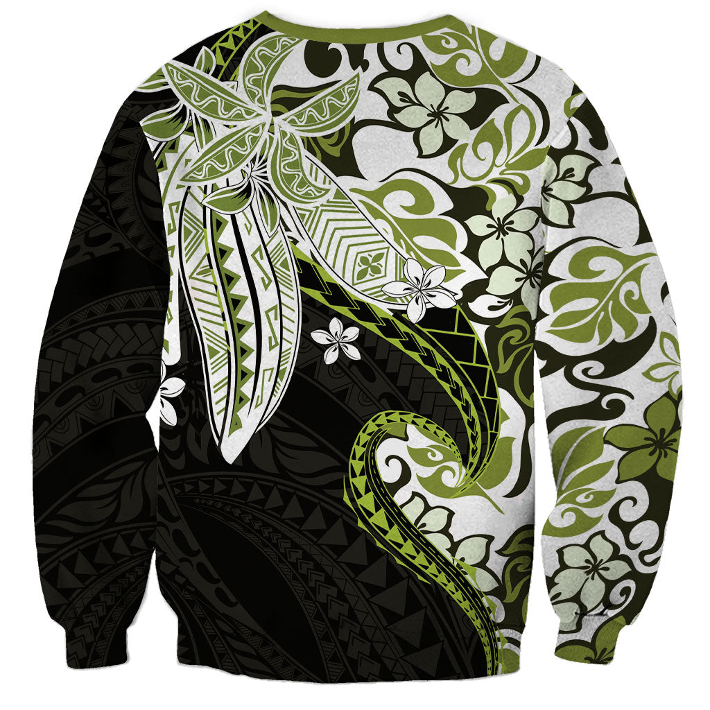 Monstera Plumeria Flowers Olive Green Sweatshirt Polynesian Pattern LT01 - Polynesian Pride