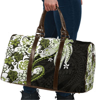 Monstera Plumeria Flowers Olive Green Travel Bag Polynesian Pattern