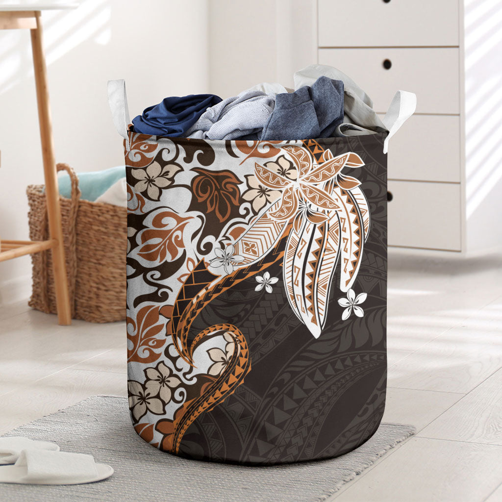 Monstera Plumeria Flowers Orange Laundry Basket Polynesian Pattern