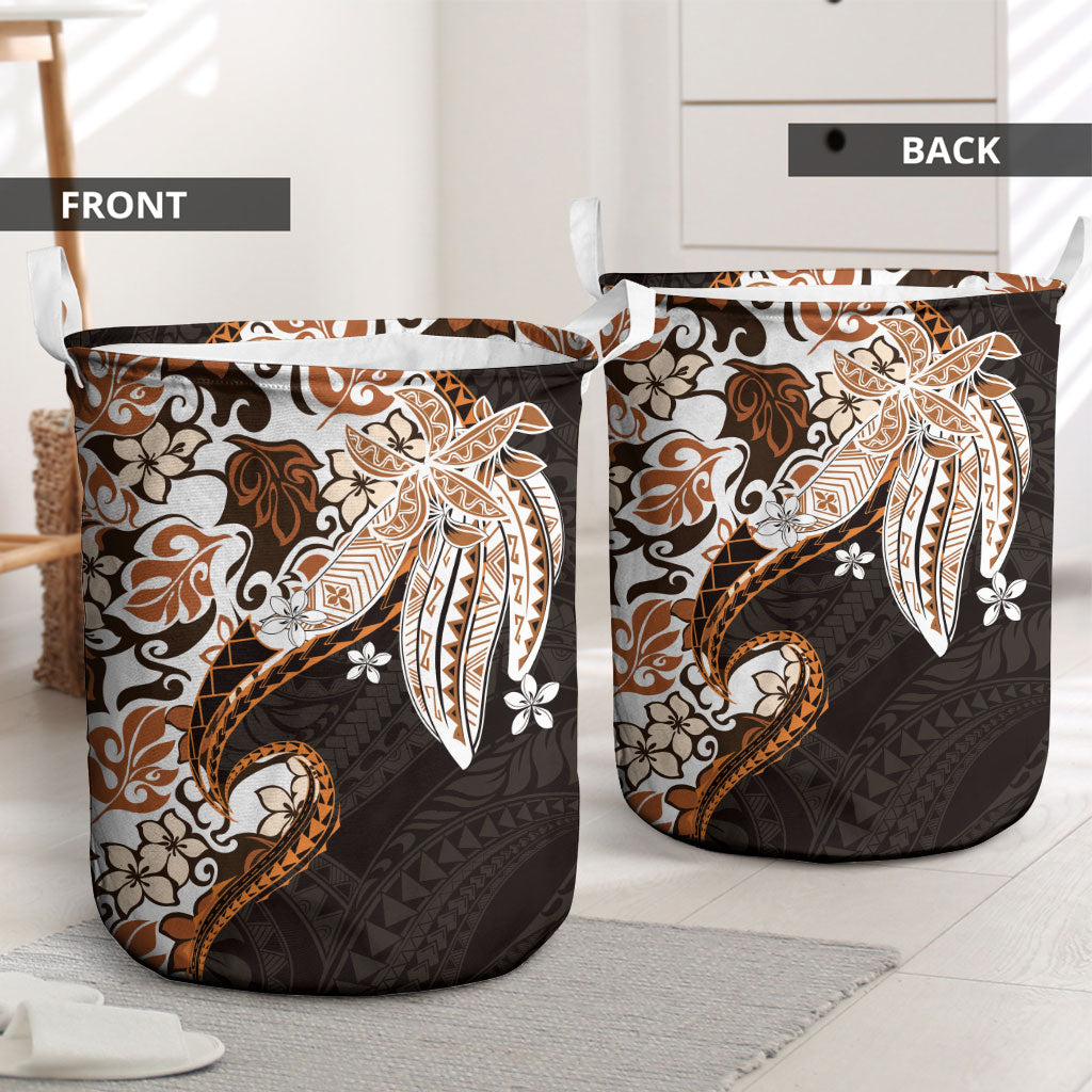 Monstera Plumeria Flowers Orange Laundry Basket Polynesian Pattern