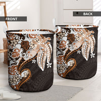 Monstera Plumeria Flowers Orange Laundry Basket Polynesian Pattern
