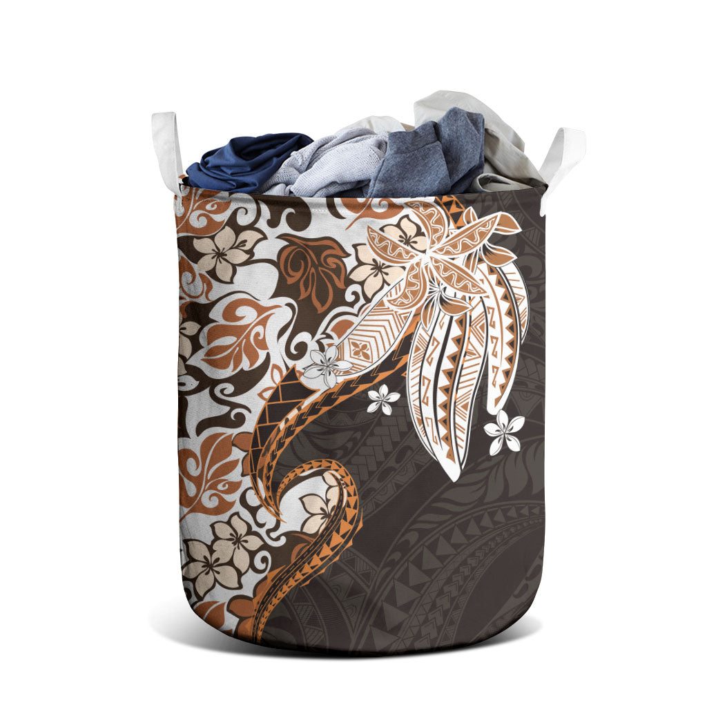 Monstera Plumeria Flowers Orange Laundry Basket Polynesian Pattern