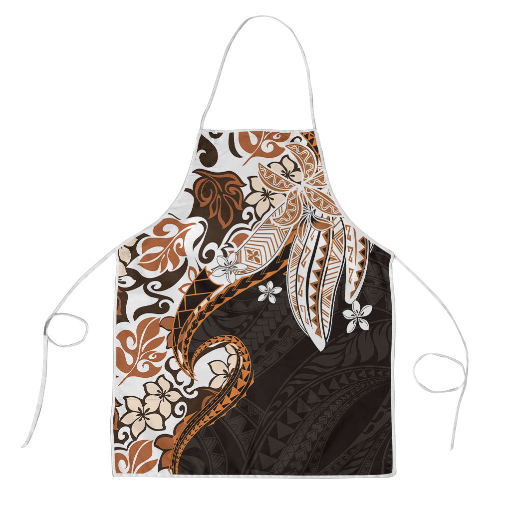 Monstera Plumeria Flowers Orange Apron Polynesian Pattern