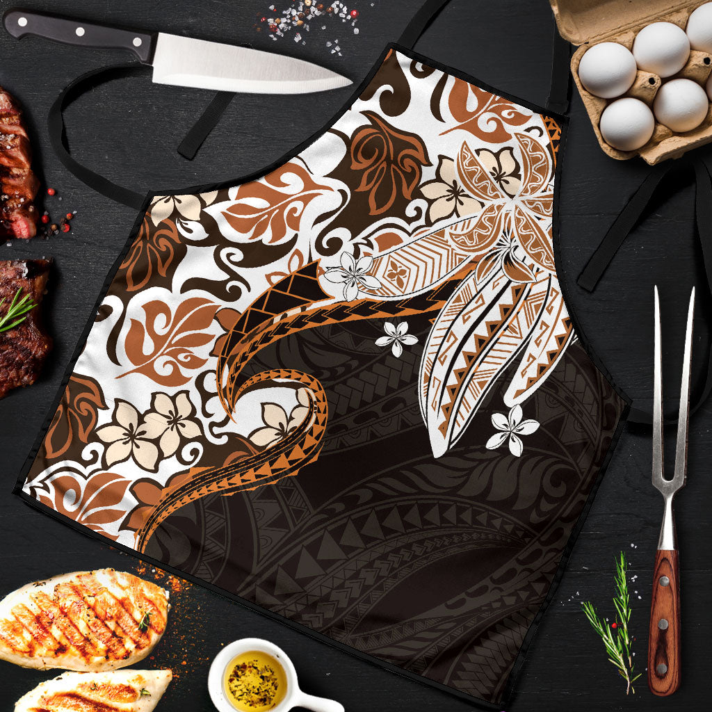 Monstera Plumeria Flowers Orange Apron Polynesian Pattern