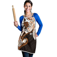Monstera Plumeria Flowers Orange Apron Polynesian Pattern
