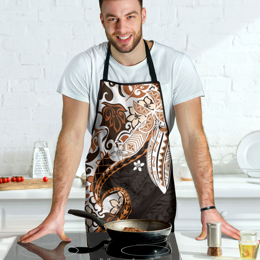 Monstera Plumeria Flowers Orange Apron Polynesian Pattern