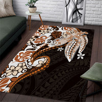 Monstera Plumeria Flowers Orange Area Rug Polynesian Pattern