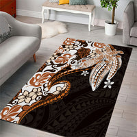 Monstera Plumeria Flowers Orange Area Rug Polynesian Pattern