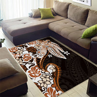 Monstera Plumeria Flowers Orange Area Rug Polynesian Pattern