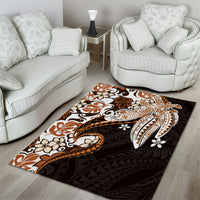Monstera Plumeria Flowers Orange Area Rug Polynesian Pattern