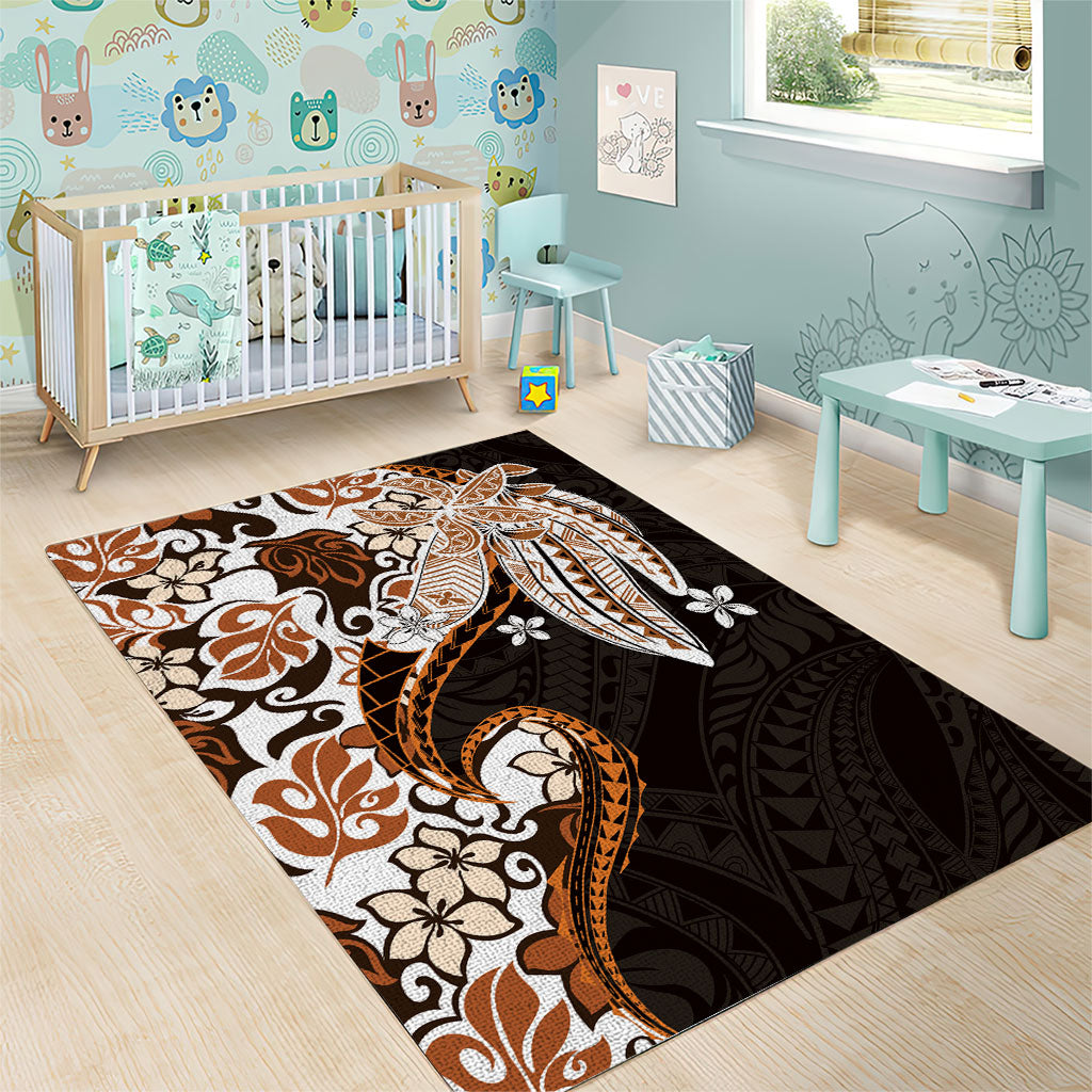 Monstera Plumeria Flowers Orange Area Rug Polynesian Pattern