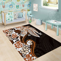 Monstera Plumeria Flowers Orange Area Rug Polynesian Pattern