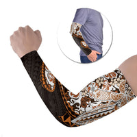 Monstera Plumeria Flowers Orange Arm Sleeves Polynesian Pattern