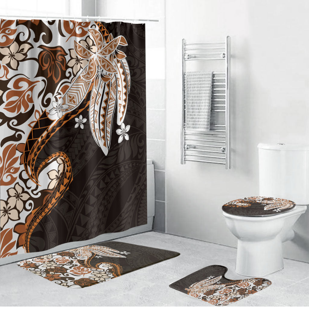 Monstera Plumeria Flowers Orange Bathroom Set Polynesian Pattern