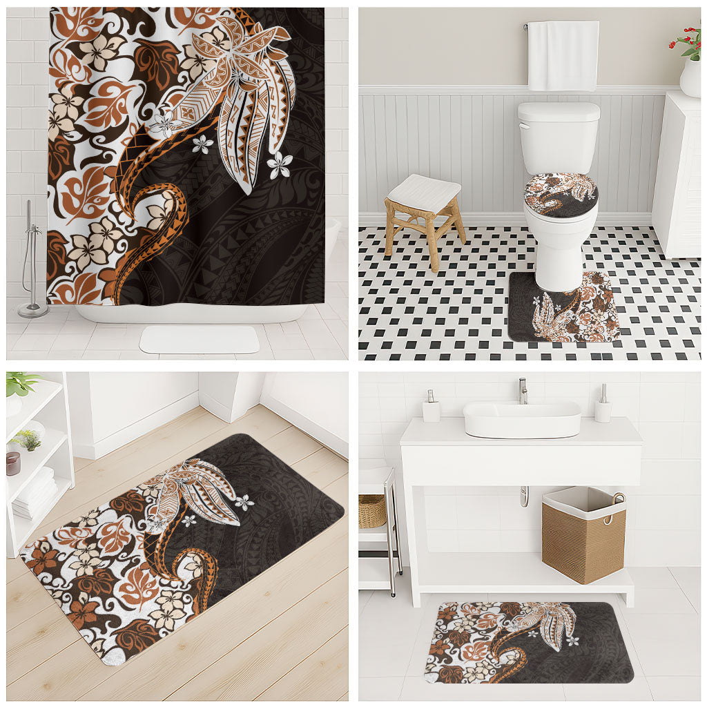 Monstera Plumeria Flowers Orange Bathroom Set Polynesian Pattern