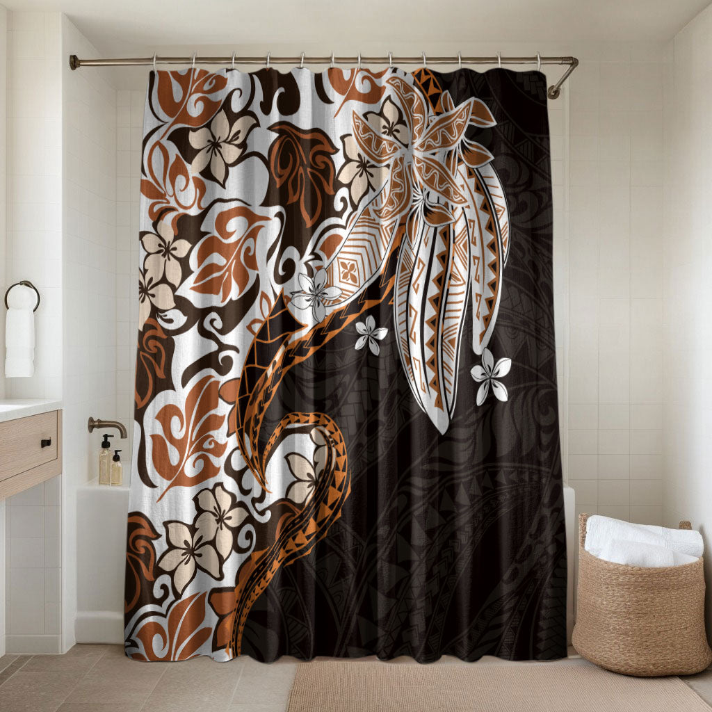 Monstera Plumeria Flowers Orange Bathroom Set Polynesian Pattern