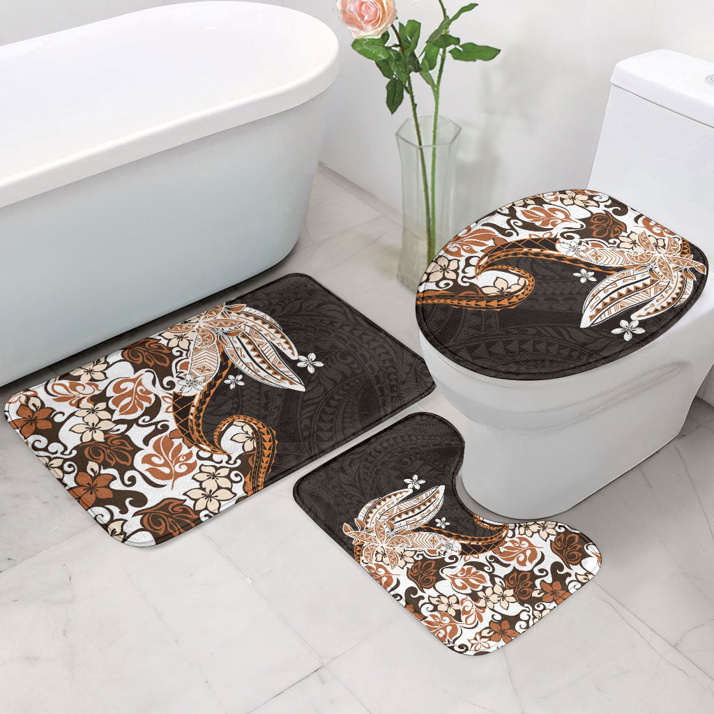 Monstera Plumeria Flowers Orange Bathroom Set Polynesian Pattern